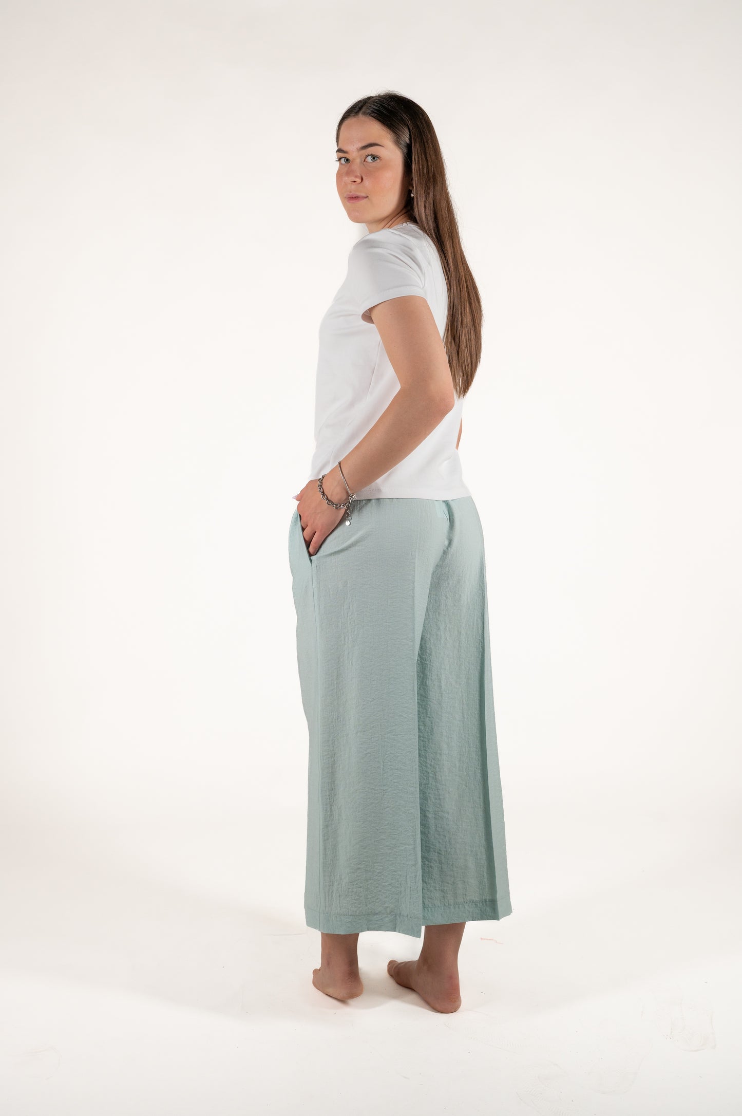 pantalone largo effetto stropicciato viscosa