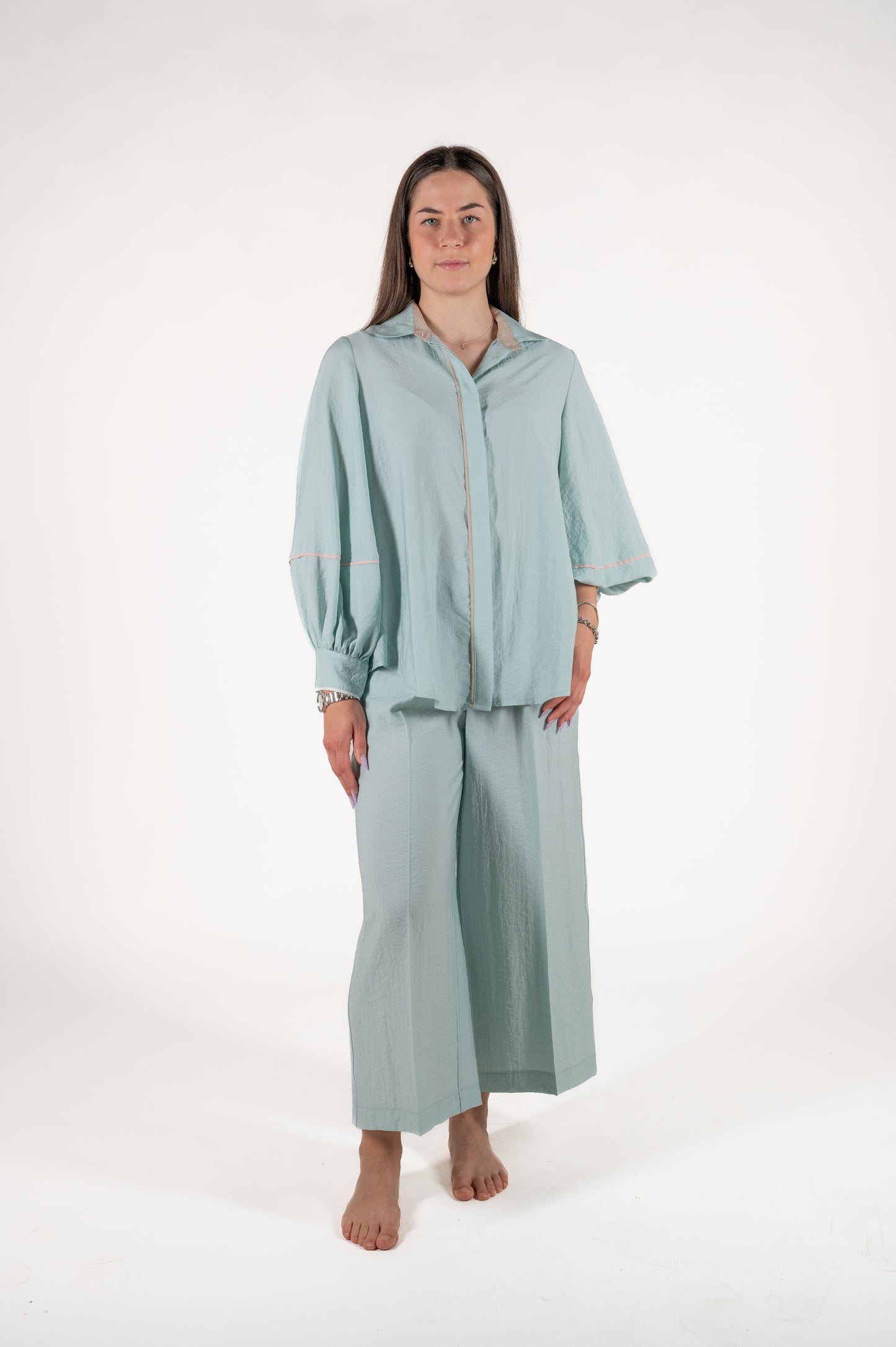 pantalone largo effetto stropicciato viscosa