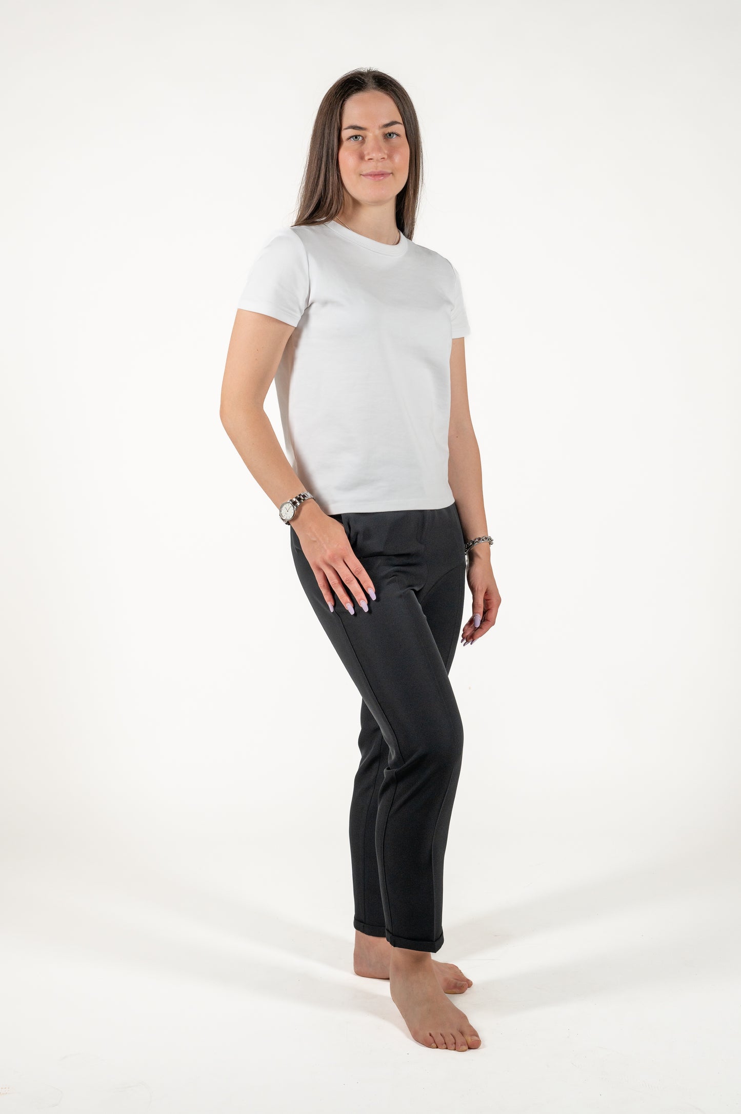 pantalone fluido con risvolto