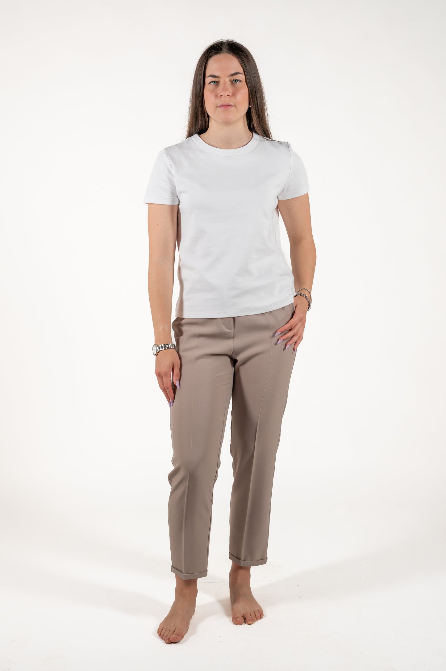 pantalone fluido con risvolto